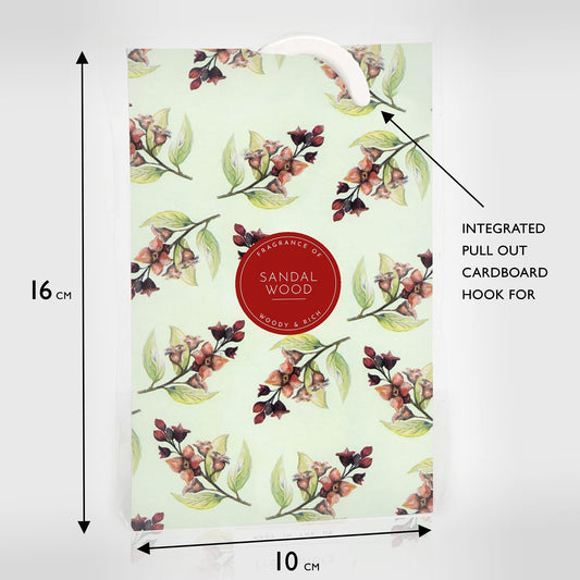 SANDALWOOD Scented Wardrobe Freshener in a floral SANDALWOOD Design Perfect for Cupboards, Drawers and Wardrobes, Pack of 2