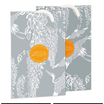 NEROLI & BERGAMOT Scented Wardrobe Freshener in a CLASSICAL HERON Pattern, Pack of 2