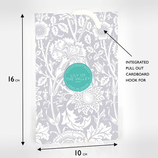 LILY OF THE VALLEY Scented Wardrobe Freshener in a WILLIAM MORRIS Design in GREY | Pack of 2