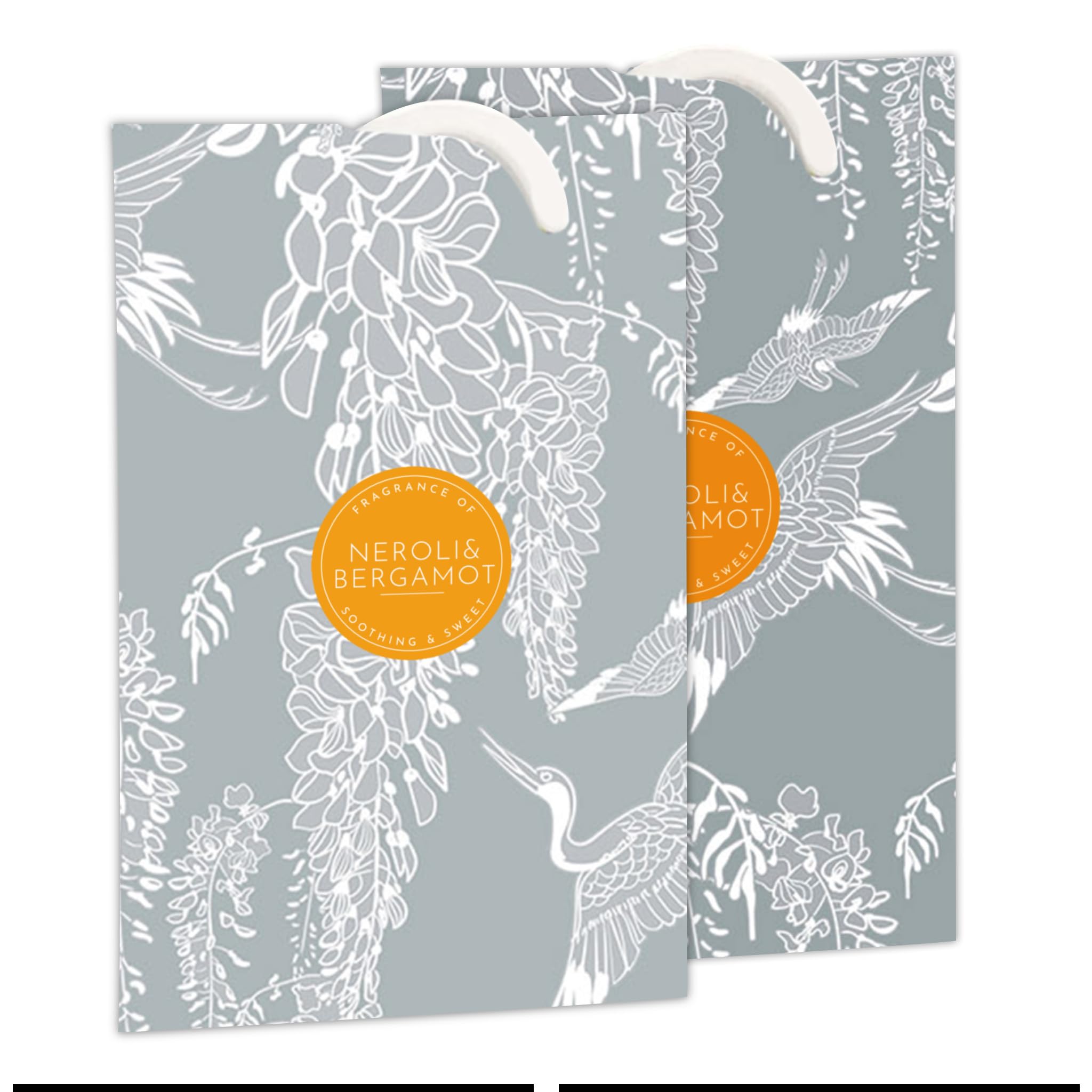 NEROLI & BERGAMOT Scented Wardrobe Freshener in a CLASSICAL HERON Pattern, Pack of 2