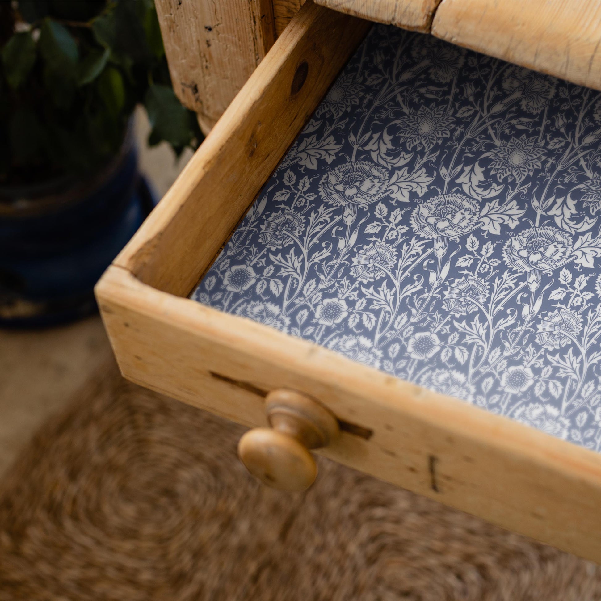 dresser drawer liners LAVENDER SCENTED Drawer Liners in BLUE William Morris Design