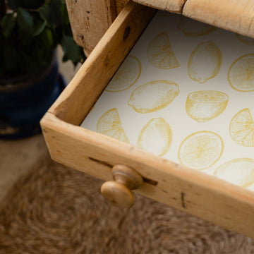 Wipe Clean & Unscented Drawer Liners with a YELLOW LEMONS Design