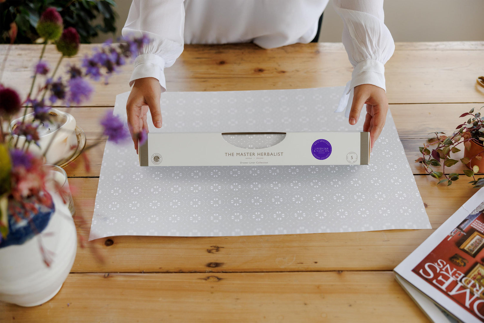 SIMPLY DRAWER LINERS LAVENDER & NEEM OIL Scented Drawer Liners in a