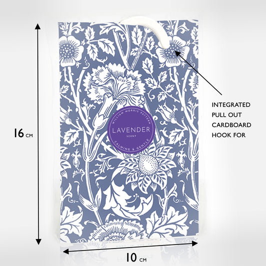 LAVENDER Scented Wardrobe Freshener in a WILLIAM MORRIS Design in BLUE | Pack of 2