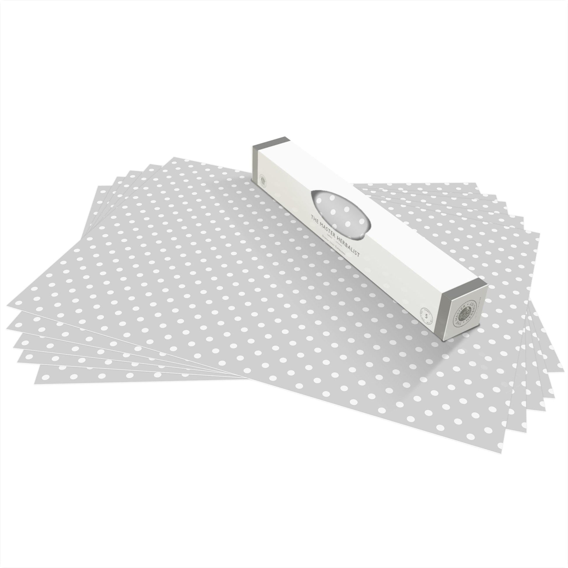 SIMPLY DRAWER LINERS | Wipe Clean & Unscented Drawer Liners in a SOFT GREY POLKA DOT Design. Perfect for Kitchen Drawers, Shelves, Cupboards & Cabinets. Made in Suffolk, England. (Soft Grey)
