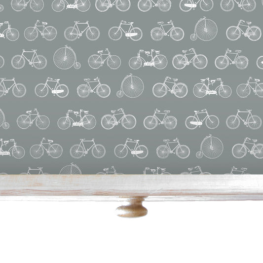 SIMPLY DRAWER LINERS | Wipe Clean & Unscented Drawer Liners with a BICYCLE DESIGN on DUSK BLUE.  Perfect for Drawers, Shelves, Cupboards & Cabinets.