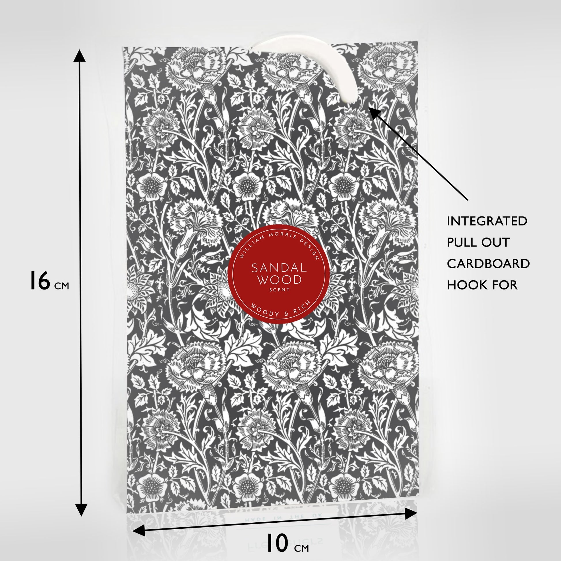 SIMPLY DRAWER LINERS | SANDALWOOD SCENTED Wardrobe Freshener in a WILLIAM MORRIS DESIGN in BLACK.