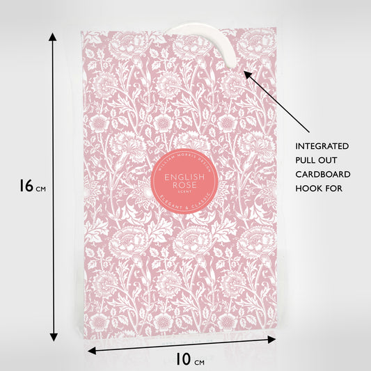 SIMPLY DRAWER LINERS | ROSE SCENTED Wardrobe Freshener in a WILLIAM MORRIS DESIGN in PINK.