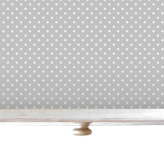 SIMPLY DRAWER LINERS | Wipe Clean & Unscented Drawer Liners in a SOFT GREY POLKA DOT Design. Perfect for Kitchen Drawers, Shelves, Cupboards & Cabinets. Made in Suffolk, England. (Soft Grey)