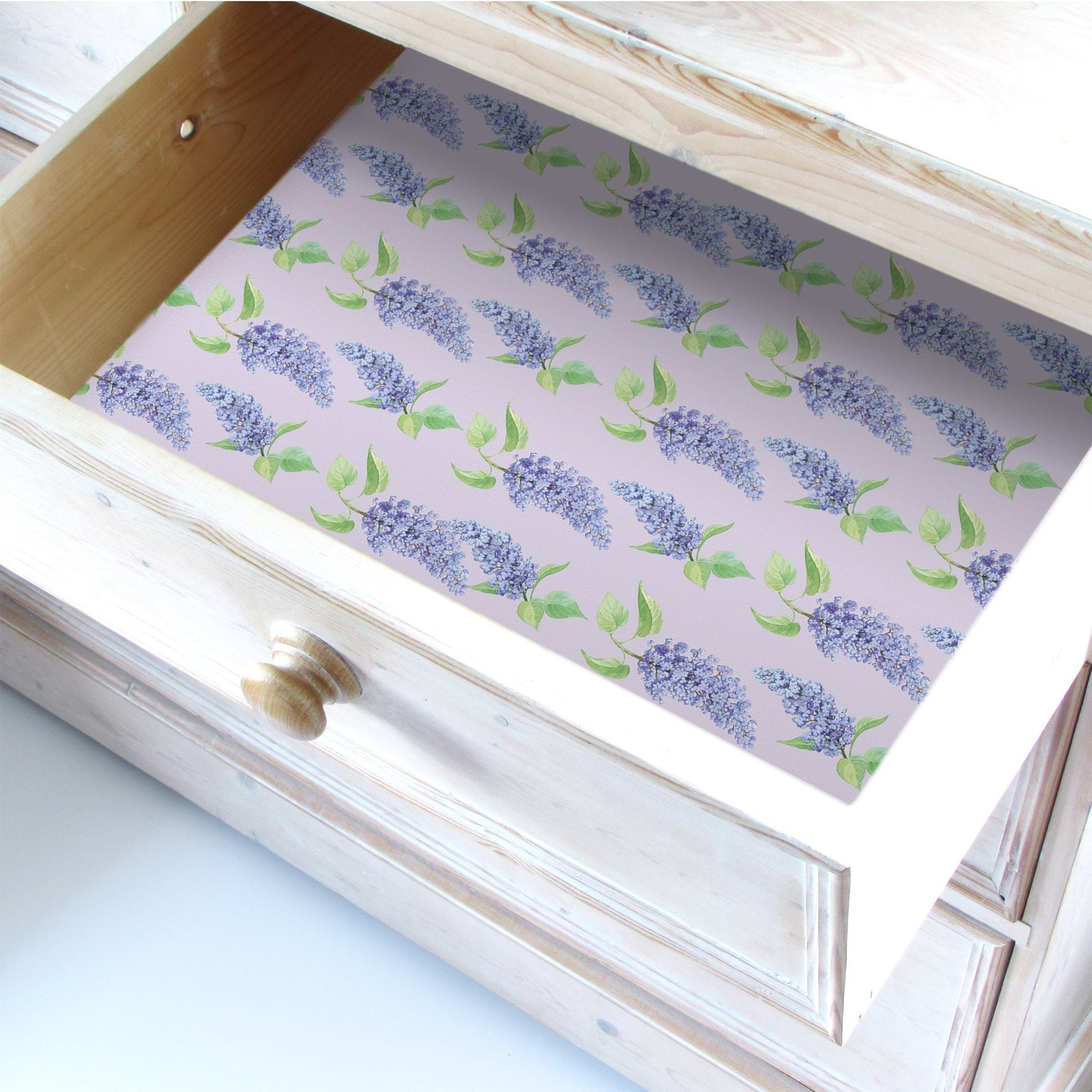 Simply Drawer Liners LILAC Fragrance SCENTED Drawer Liners in a floral LILAC Design. Made in Britain.