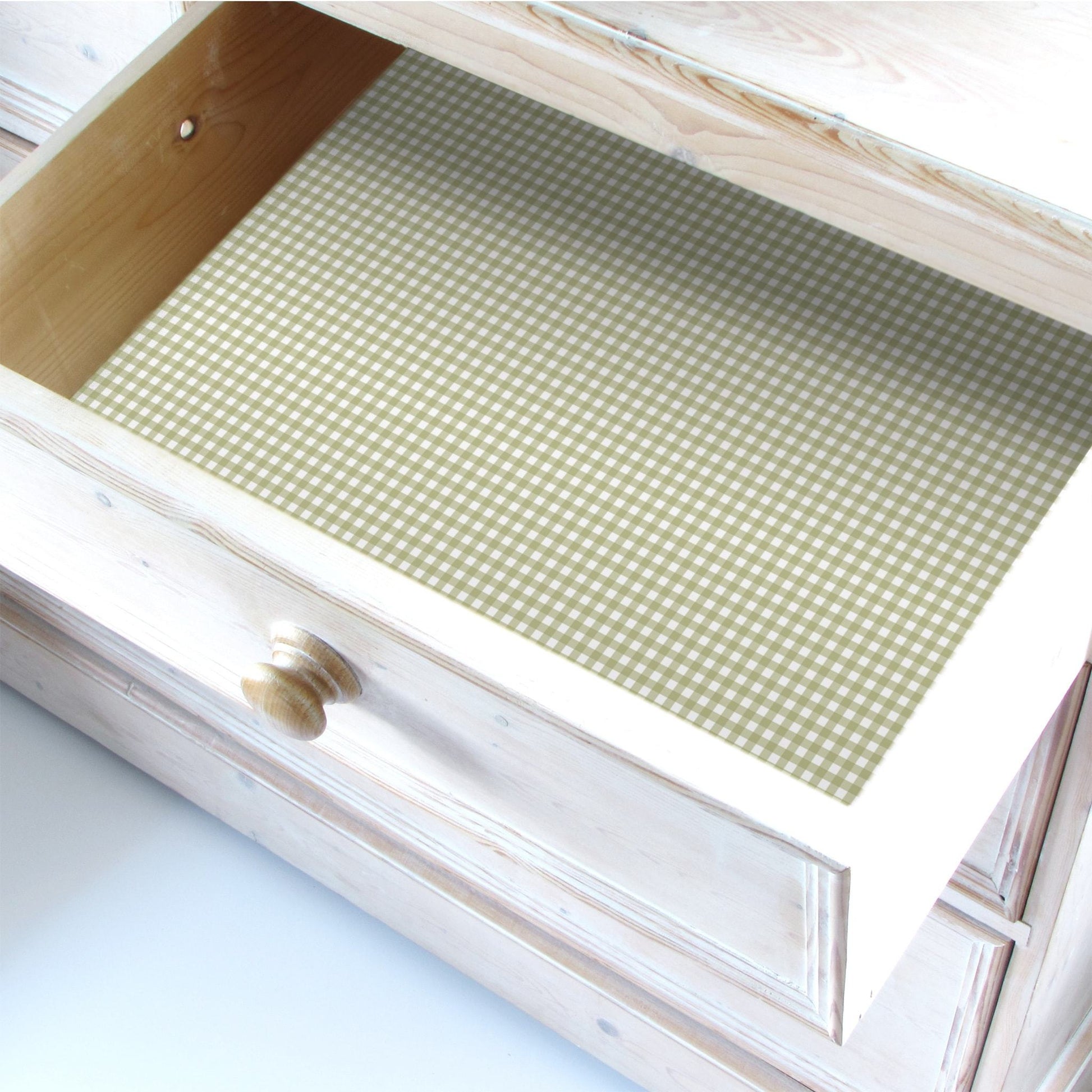 SIMPLY DRAWER LINERS | Wipe Clean & Unscented Drawer Liners in a GREEN GINGHAM Design. Perfect for Kitchen Drawers, Shelves, Cupboards & Cabinets. Made in Suffolk, England. (Green)