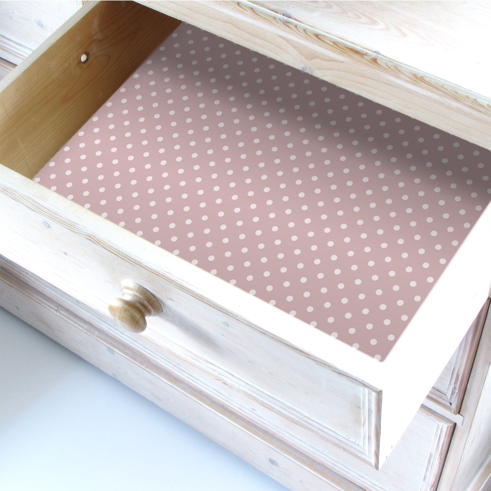 SIMPLY DRAWER LINERS | Wipe Clean & Unscented Drawer Liners in a PINK POLKA DOT Design. Perfect for Kitchen Drawers, Shelves, Cupboards & Cabinets. Made in Suffolk, England. (Pink)