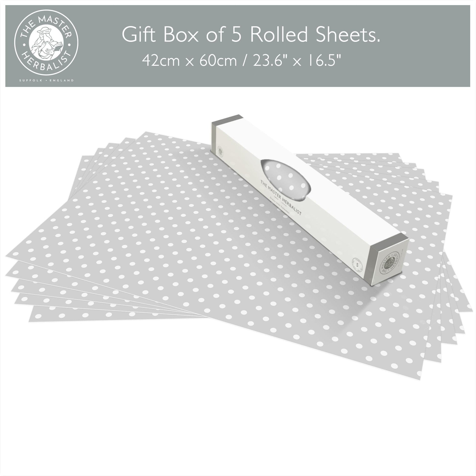 SIMPLY DRAWER LINERS | Wipe Clean & Unscented Drawer Liners in a SOFT GREY POLKA DOT Design. Perfect for Kitchen Drawers, Shelves, Cupboards & Cabinets. Made in Suffolk, England. (Soft Grey)