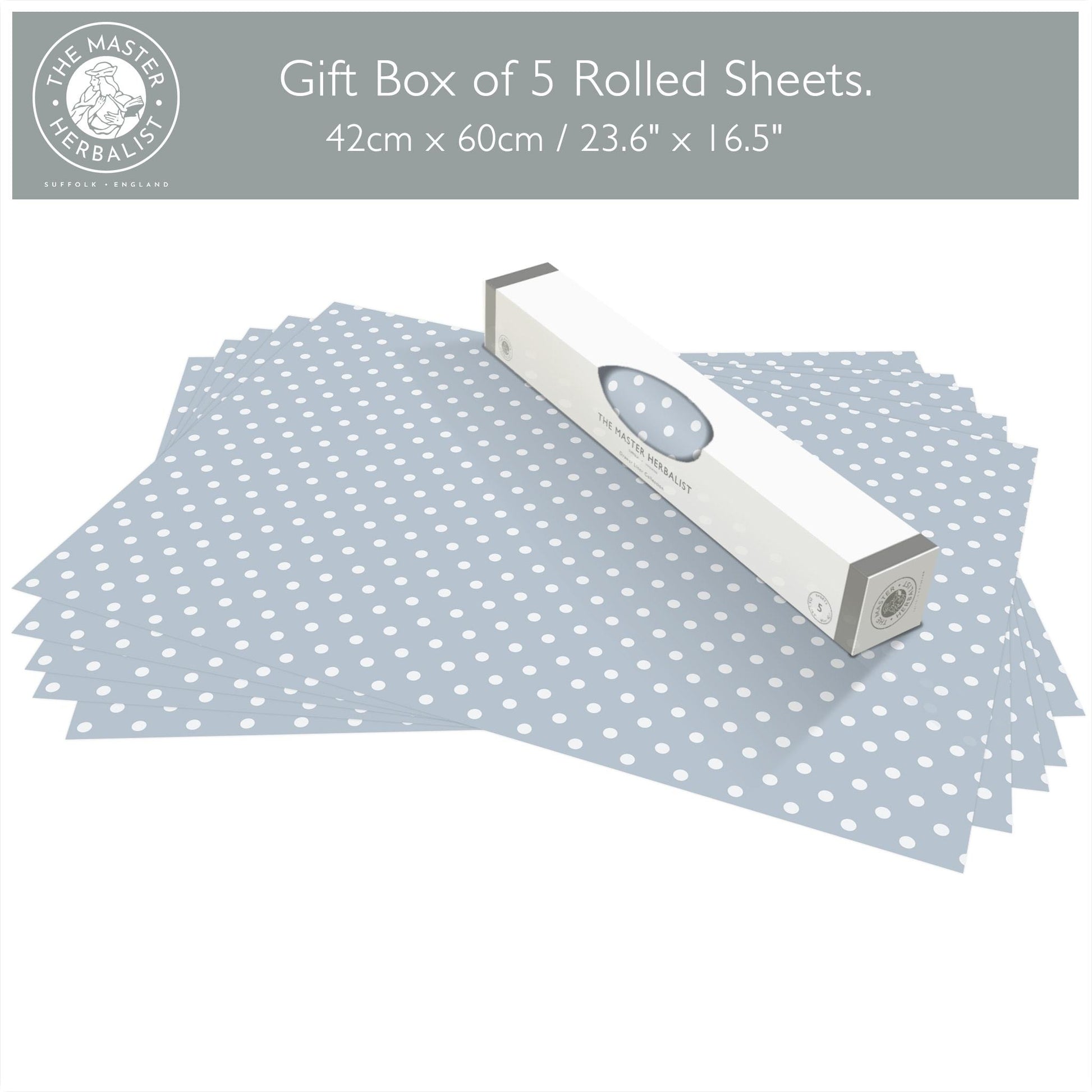 SIMPLY DRAWER LINERS | Wipe Clean & Unscented Drawer Liners in a COOKS BLUE POLKA DOT Design. Perfect for Kitchen Drawers, Shelves, Cupboards & Cabinets. Made in Suffolk, England. (LIght Blue)